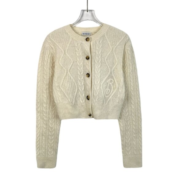 Burberry Womens Cable Knit Alpaca-Wool Blend Cardigan With Button Closure & Embr - Picture 1 of 8